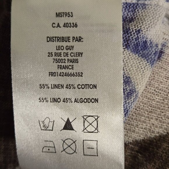 Leo Guy Paris Linen Cotton Lightweight Blue Pattern Cardigan Sweater Size S - Picture 4 of 4